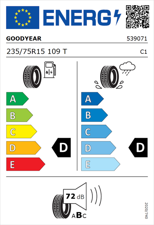 Tyre Label for Goodyear Wrangler All-Terrain Adventure 235/75R15 109T