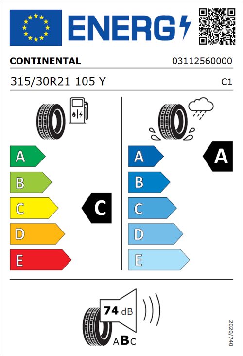 Tyre Label for Continental ContiSportContact 5 P 315/30R21 105Y